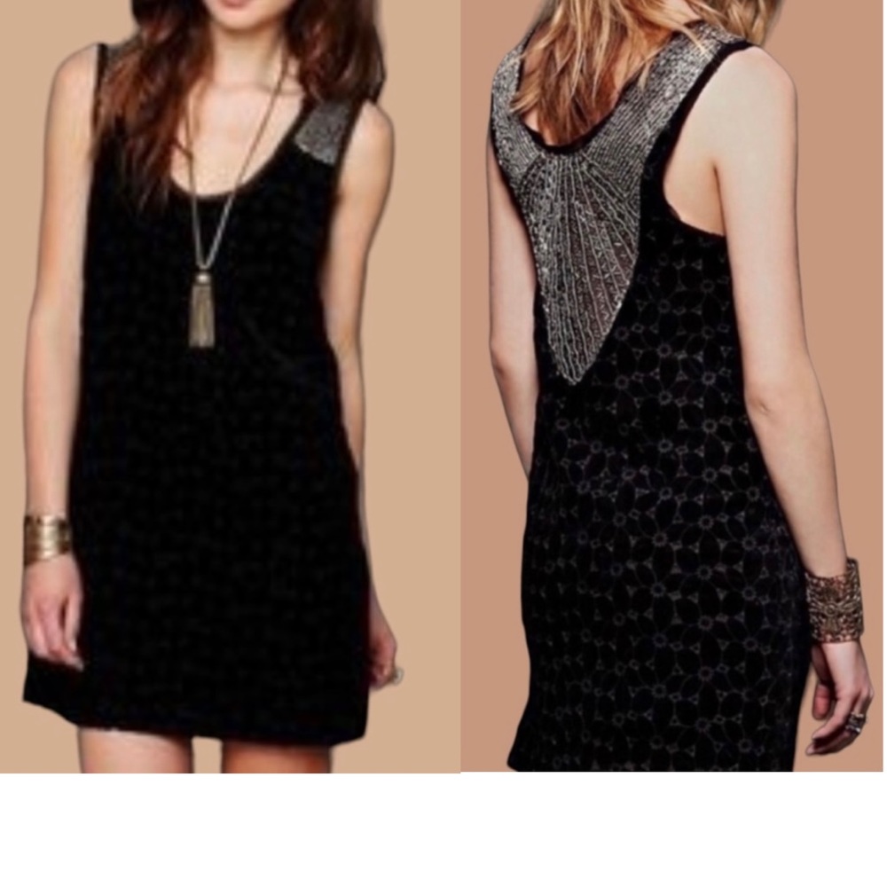 FREE PEOPLE black velvet beaded neck shift dress - Picture 1 of 16